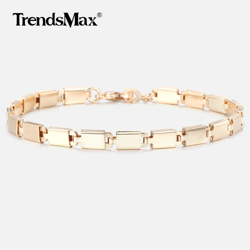 585 Rose Gold Color Bracelets For Women Light Marina Stick Chain Bracelet Woman Jewelry Fashion Valentine\'s Day Gifts 5mm  CB10