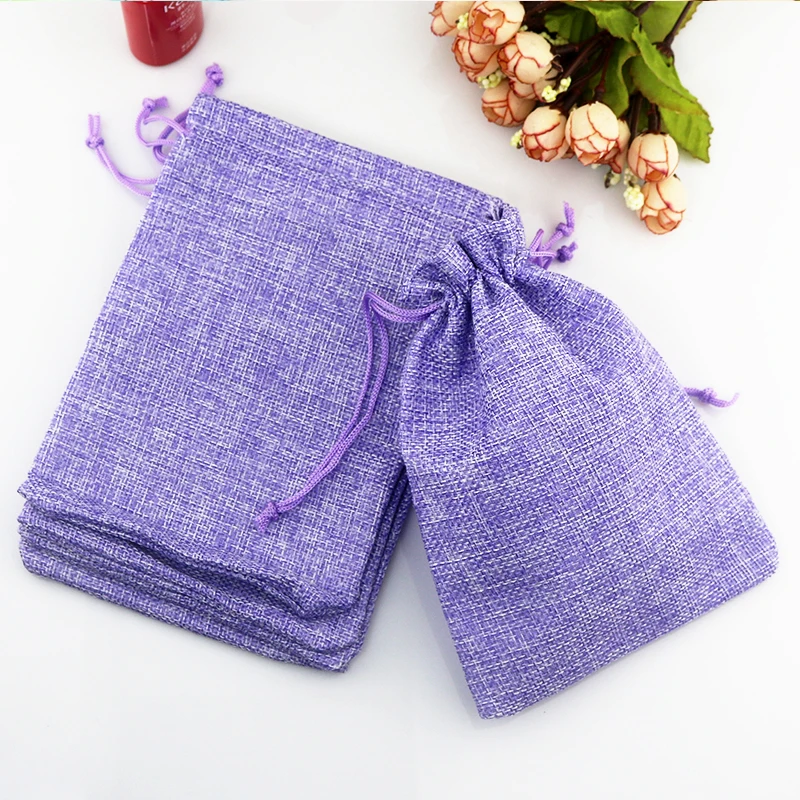 10x Violet Jute Bags For Packing Drawstring Gift Bag Incense Storage Cosmetic Jewel Accessories Sachet Packing Linen Bag 10x14cm