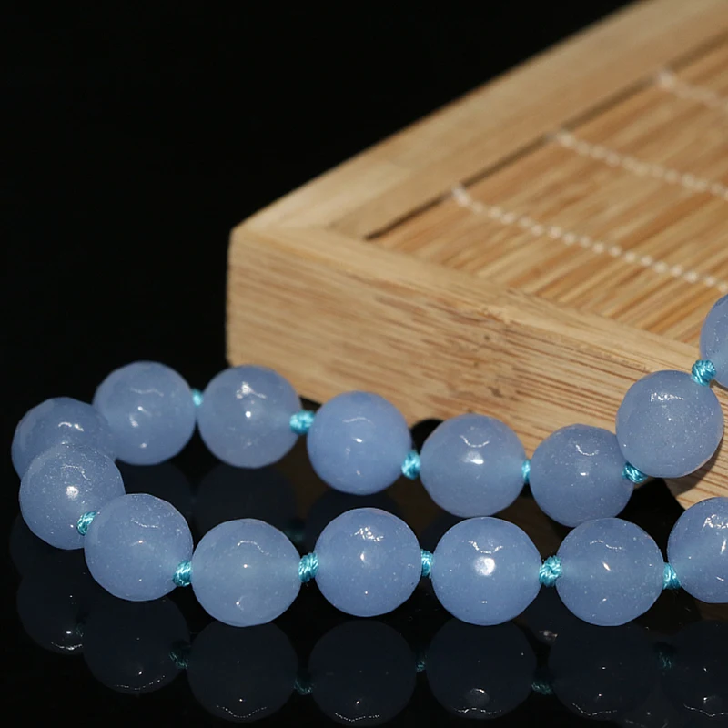 Hot blue 10mm faceted round beads stone jades beads  chalcedony whoelsale price high grade necklace for women 18inch B1014