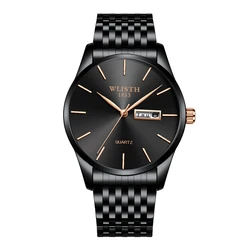 2022 Wlisth Top Brand Luxury Ultra-thin Male Clock Steel Display Week Date Fashion Quartz-watch Business Men Gift Wrist Watches