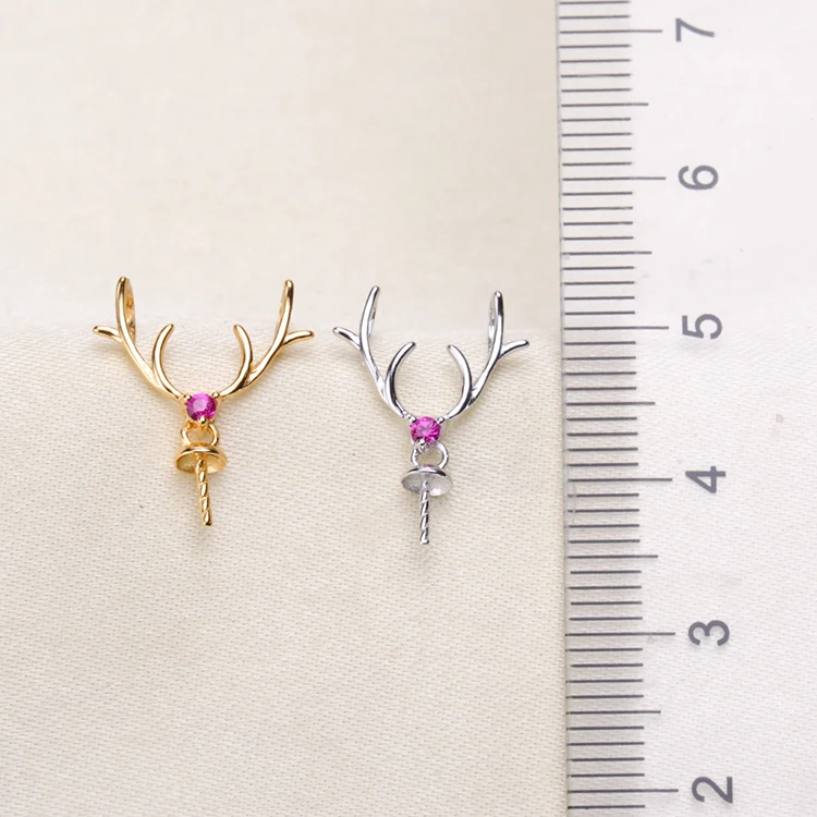 S925 Sterling Silver Pearl Pendant Of Elk Antler Accessory Silver&Gold 2 Colors Women DIY Pearl Pendant Holder 5Pcs/Lot