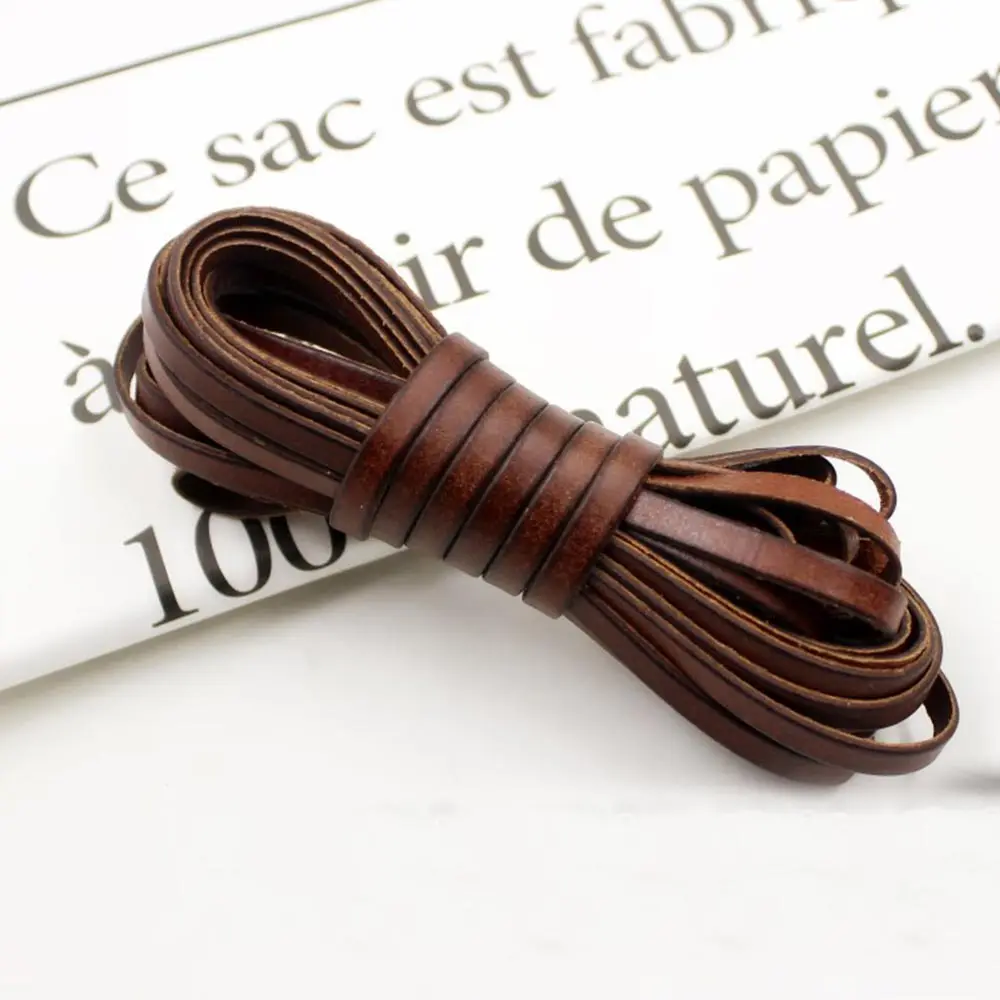 vintage Genuine Cowhide Leather strip Flat rope DIY leather craft Jewelry bag 5 meters leathercraft