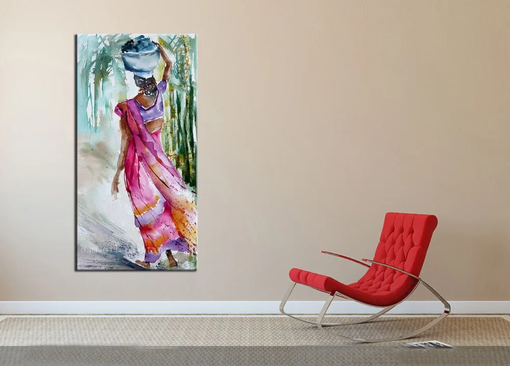 

Handmade Calligraphy Home Decoarative Wall Artwork Picture Hand Painted Watercolor Portrait Hindu Woman Oil Painting on Canvas