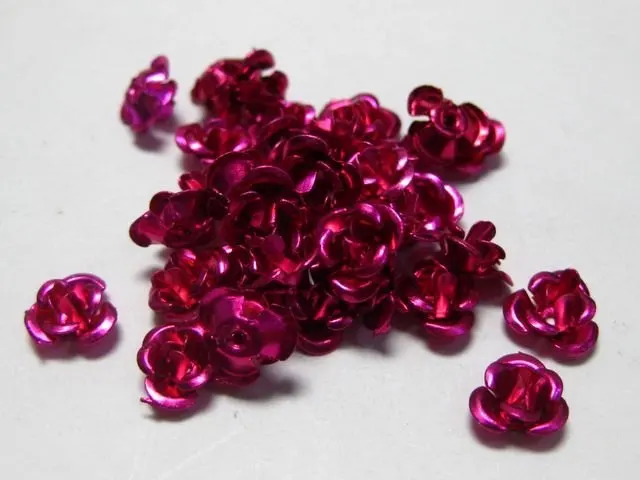 

200 Hot Pink Aluminum Metal Rose Flower Beads 8mm Finding