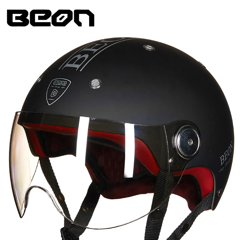 

BEON Motorcycle Helmet Men Women Black Retro Vintage Biker Scooter Half Open Face Helmet Moto Casco Capacetes Motorbike Helmet