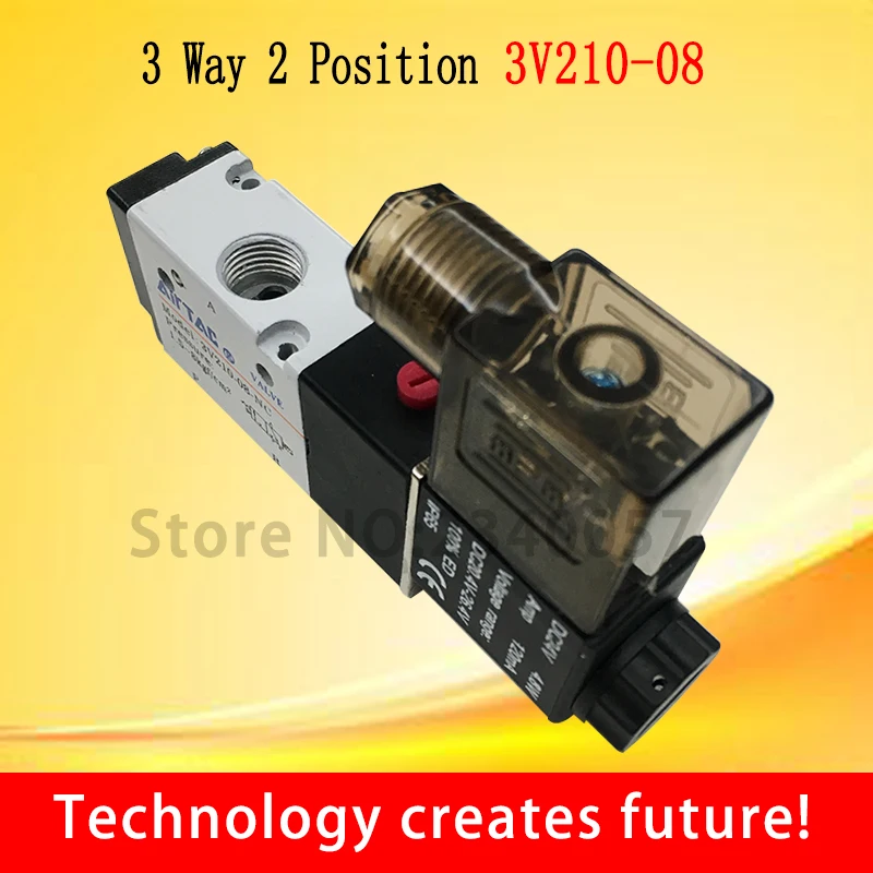 High quality 3V210-08 2 Position 3 Way 1/4 PT Air Pneumatic Solenoid Valve DC12V DC24V AC110V AC220V