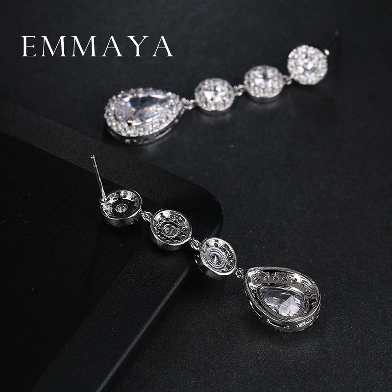 Emmaya Glittering Water-Drop AAA Cubic Zirconia Long Drop Earrings Luxury Brincos Bride Wedding Jewelry Christmas Gift