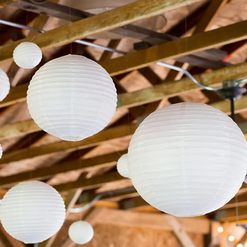 Ensemble de lanternes rondes en papier blanc pour fête de mariage, 15 pièces mélangées de 8 à 12 pouces