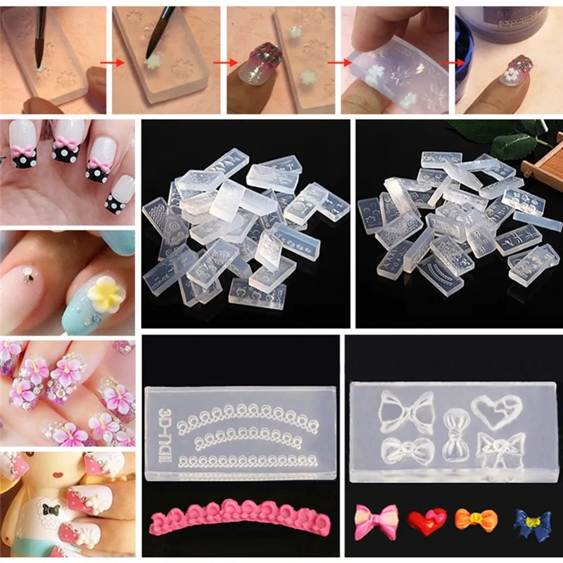 Beautiful 1 PC Nail Art Silicone Mold 27 Designs Durable 3D Stereo Crystal Carving Mold Crystal Powder Carved Nail Art Tool
