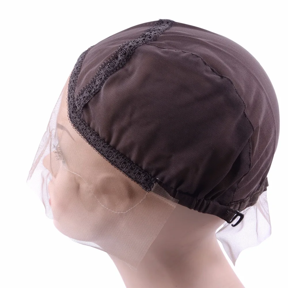 Bonnet de perruque avant en dentelle de couleur marron foncé avec sangle réglable, bonnet de tissage sans colle, bonnets de perruque exécutifs