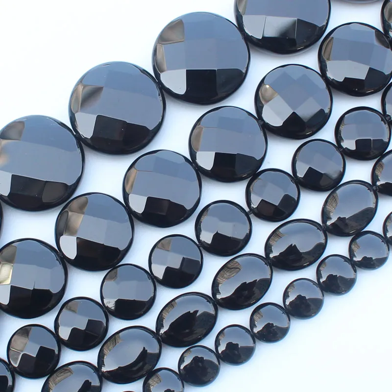 Natural Black Agates onyx Faceted Oval Round 10-25mm beads 15inch , DIY Jewelry Making, pendant,necklace