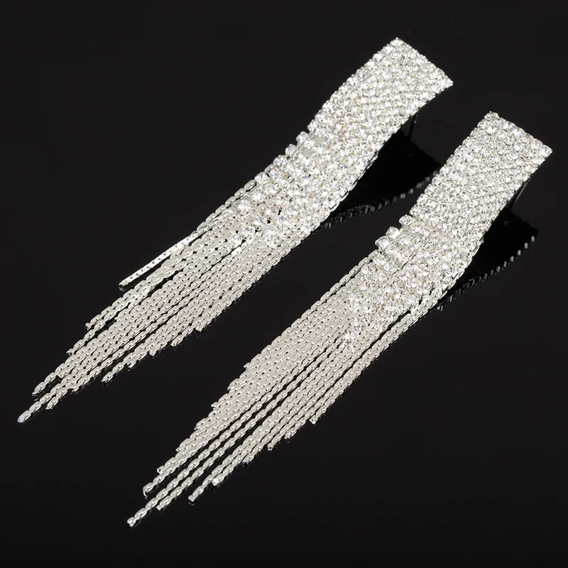 New Classic Jewelry Exaggerated Full Crystal Long Drop Earring Statement Tassel Chain Earrings Gift For Women #E440