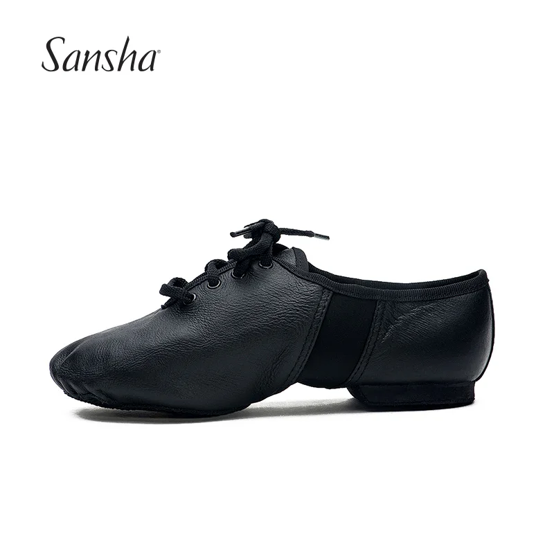 Sansha, zapatos de Jazz con cordones Unisex de cuero con ante de neopreno, suela dividida, tacón acolchado, zapatos de baile de Salsa y Jazz para hombres y mujeres JS2LPI