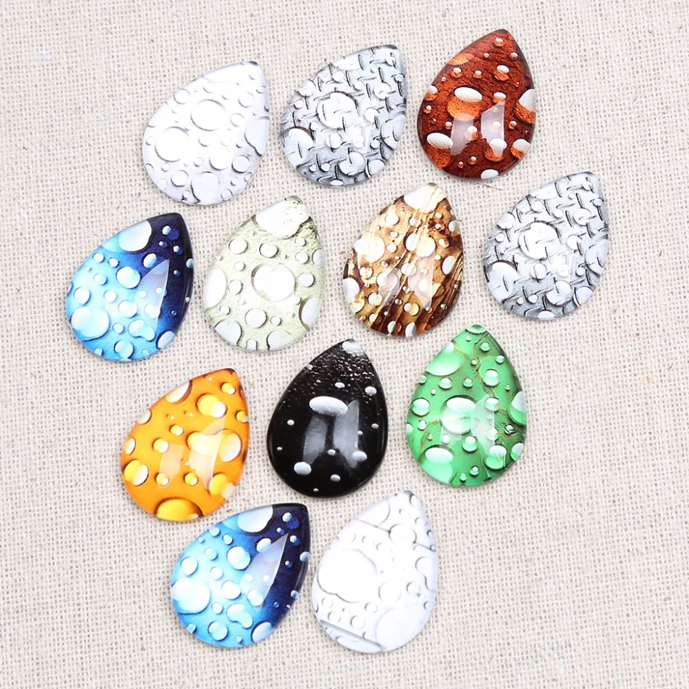 

reidgaller 20pcs water drop photo glass cabochon 18x25mm diy teardrop flatback jewelry findings for pendant earrings making