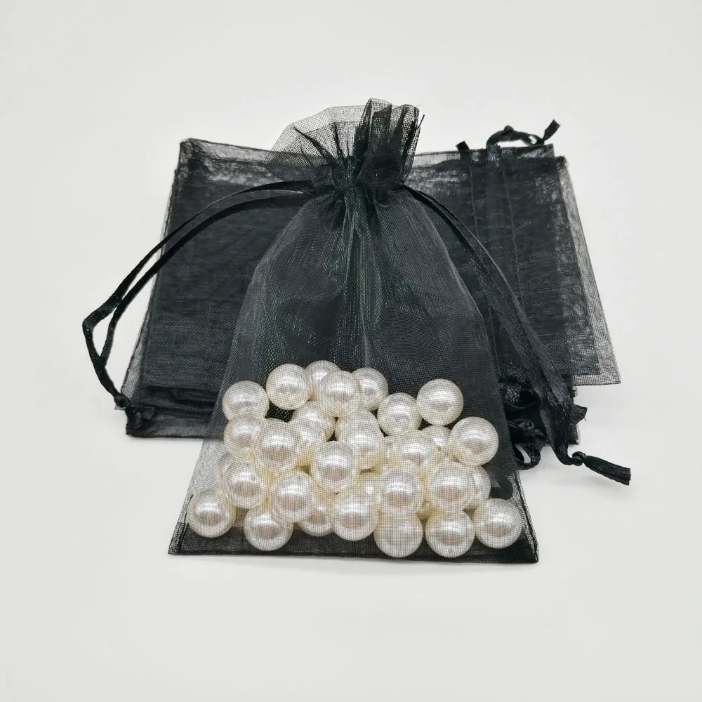 100pcs Organza Bags Black Small Organza Gift Bags For Jewelry Packaging Display Christmas Wedding Jewelry Storage Drawstring Bag