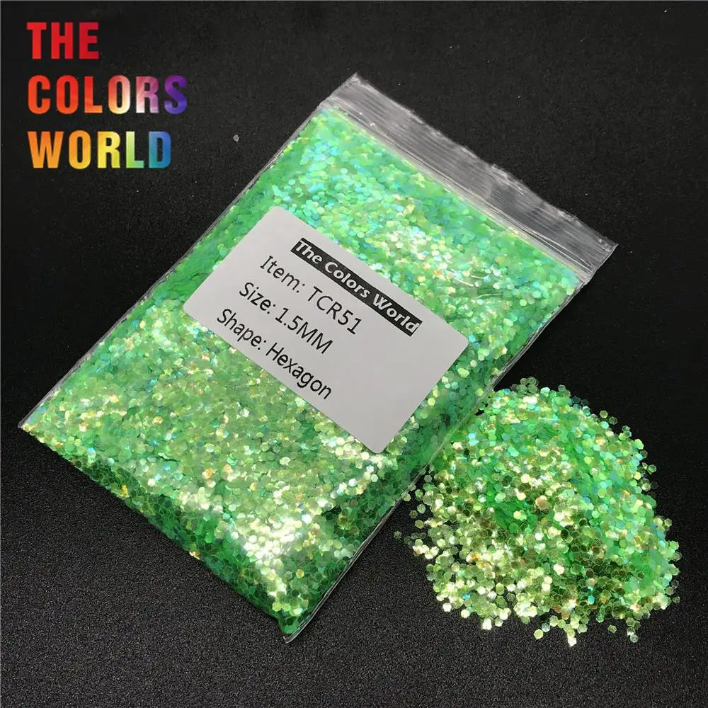 

TCR51 Iridescent Rainbow Light Green Color Hexagon Shape Glitter Nail Art Decoration Body Glitter Makeup Henna Handwork DIY