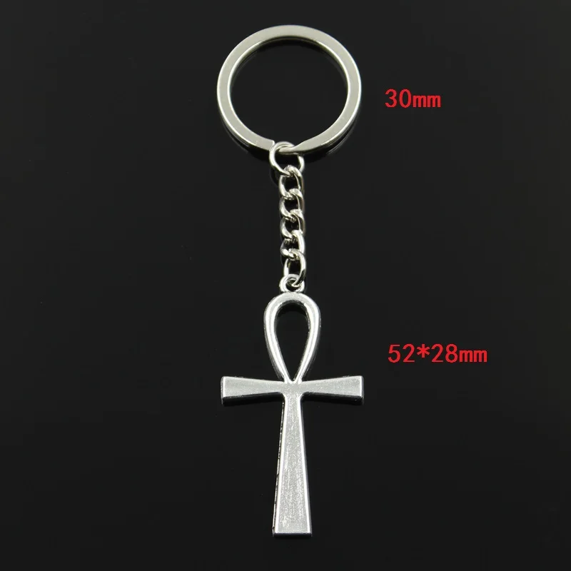 Fashion 30mm Key Ring Metal Key Chain Keychain Jewelry Antique Bronze Silver Color Cross Egyptian Ankh Life 52x28mm Pendant