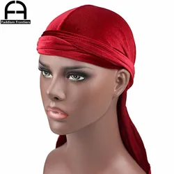 Wysokiej jakości męska aksamitna Durags Bandana Turban peruki Doo mężczyźni Durag Biker nakrycia głowy pałąk czapka piracka akcesoria do włosów