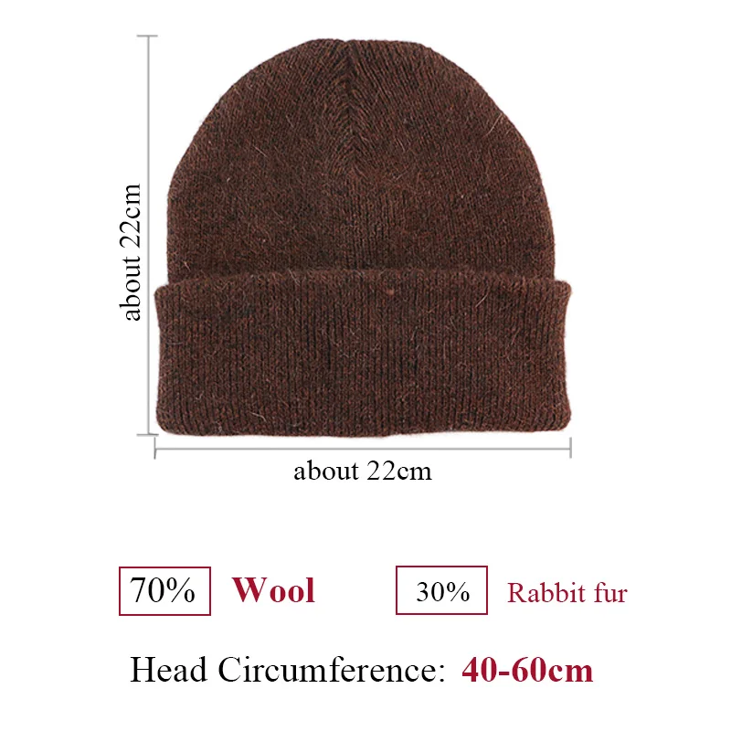 GZhilovingL Winter Famous Warm Wool Genuine Cap Casual Skullies Knitted Hats Black Rabbit Lana Knitted Hats Men\'s wool thick Hat