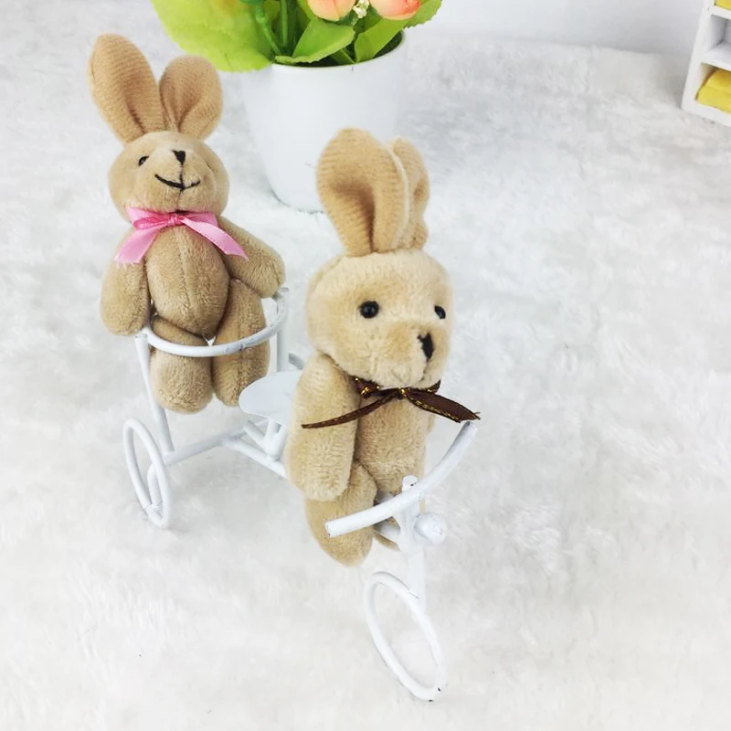 100Pcs/Lot Mini rabbit Stuffed Plush Toys 12cm Small brown rabbit with bow Stuffed Toys  Pendant Kids Birthday Gift Decor J03901