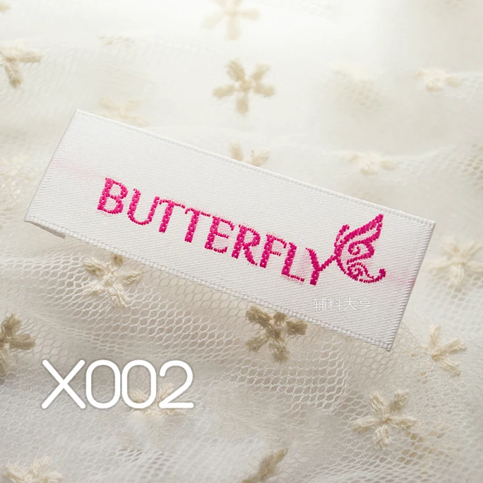 DIY satin material white woven label rose red logo BUTTERFLY End Folder Garment accessories