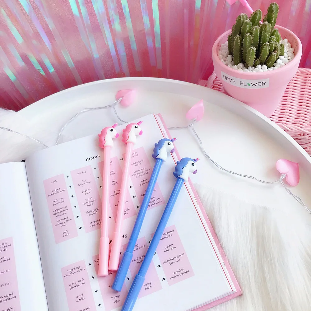 4Pcs/lot Korea Funny Dreamy Unicorn Pony Black Gel Ink Writing Pens Office Study Materials Kids Birthday Party Favor