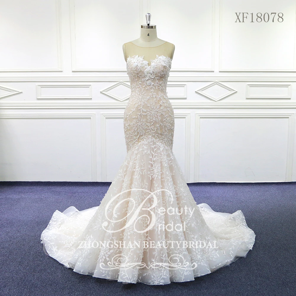 

Mermaid Wedding Dresses Lace Appliques Vintage Scoop Wedding Dress Lace-up Back Wedding Gown robe de mariage XF18078