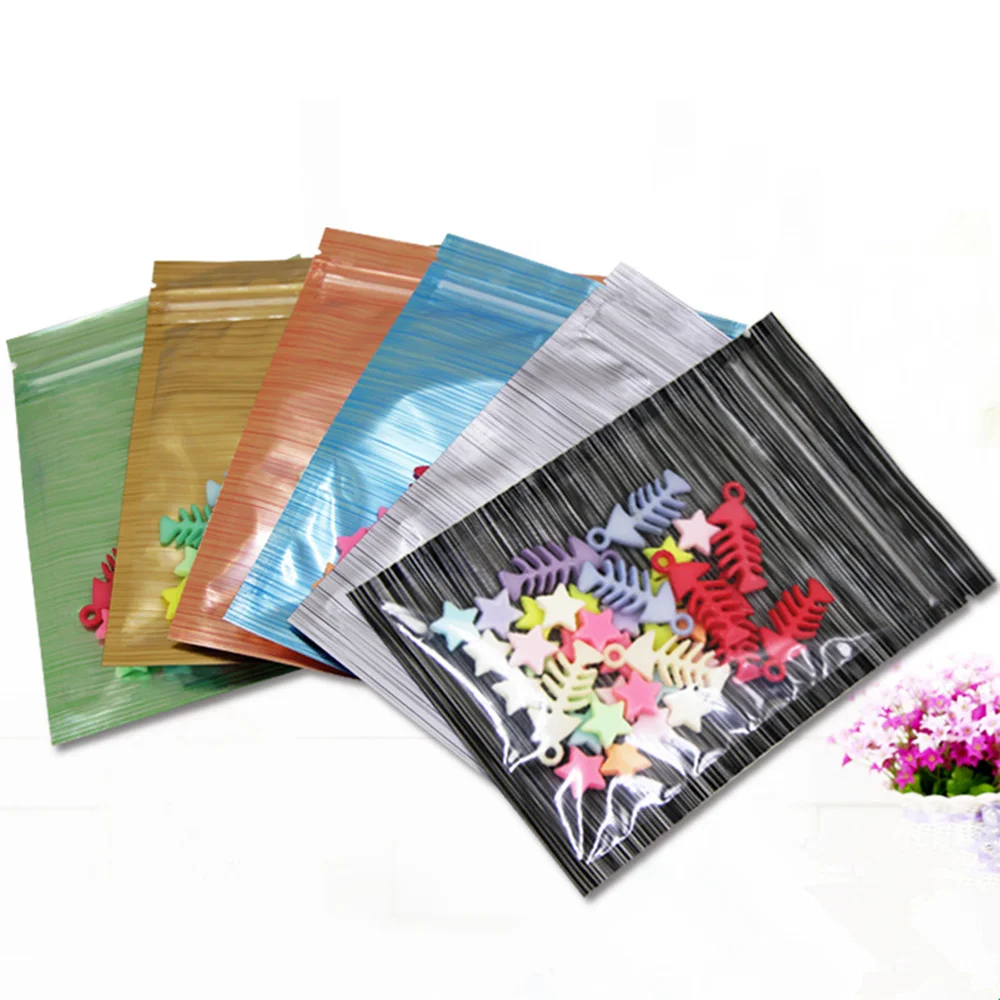 100Pcs/Lot 12x18cm Silk Multi-color Mylar Foil Bags Resealable Ziplock Pouch Home Food Packaging Bag Wedding Candy Organizer Bag