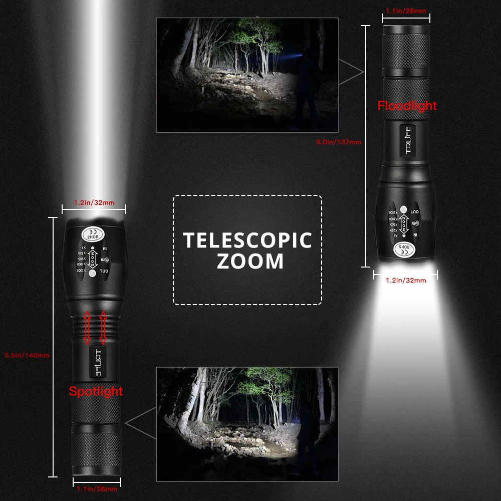 20000LM Bright LED Flashlight T6 V6 L2 Rechargeable Tactical Torch Waterproof Lantern Self Defense for Camping Fishing Use 18650