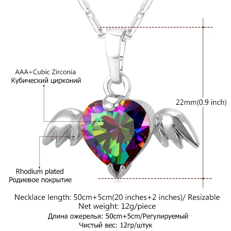 U7 New Angel Wings Necklace For Gift Romantic Gold Color Colorful Crystal Necklace Pendant Women Heart Jewelry P778 QC24