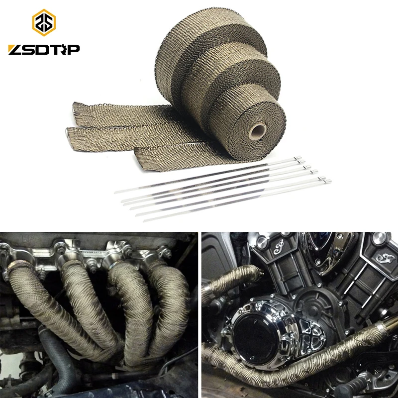 ZSDTRP 10m Titanium Temp Exhaust Heat Wrap Heater Resistant Downpipe Ties Car Motorcycle Tape Replacement