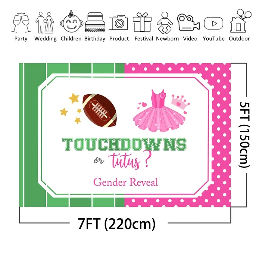Touchdowns and Tutus Gender Reveal Background Girl or Boy Baby Shower Party Decor Photography Backdrops for Photo Booth