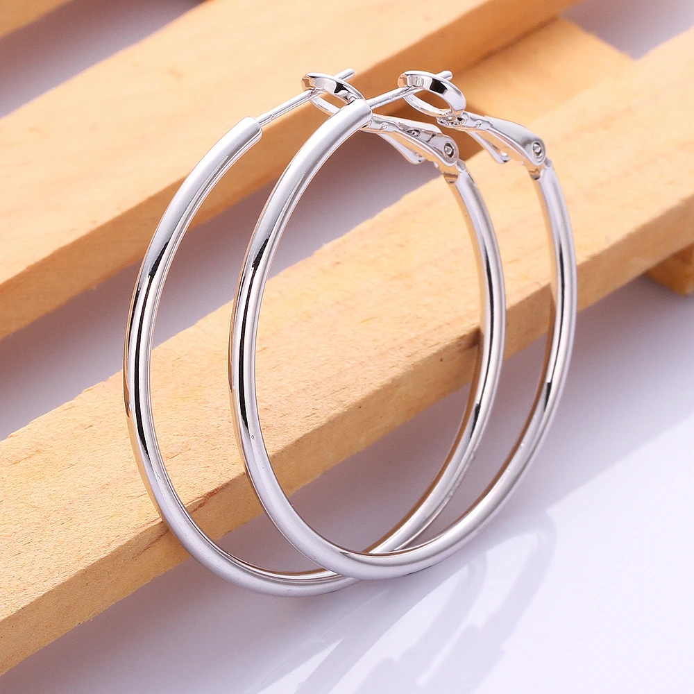 Ms. 100% real! Silver color M925 sterling Silver color large earrings earrings diameter 4CM / 50MM suitable for female girls