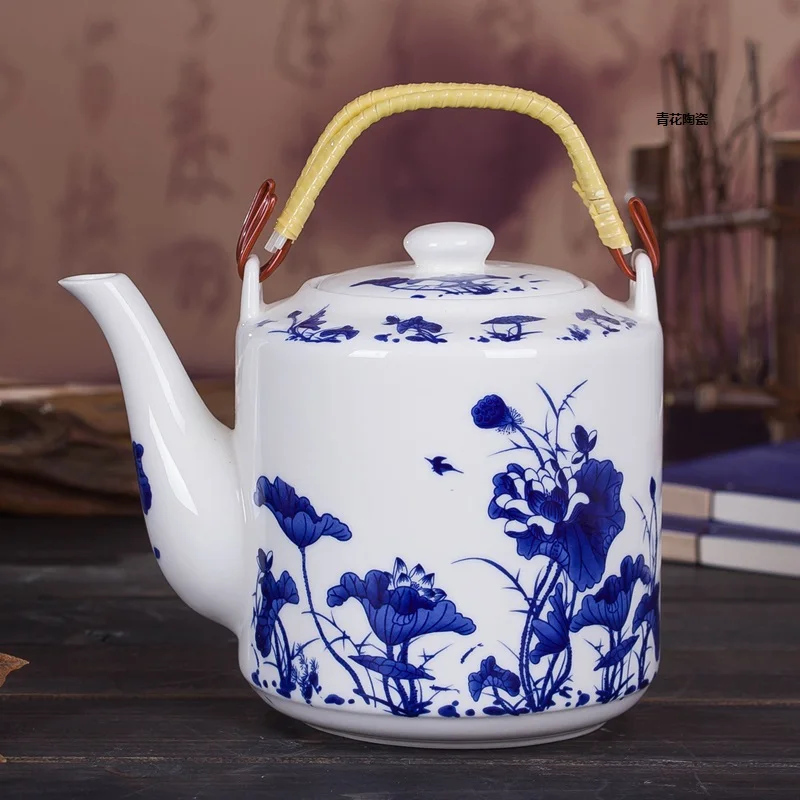 Jingdezhen ceramic teapot Liangpeng pot cool water bottle blue  white bone enamel large capacity heatresistant large teapot