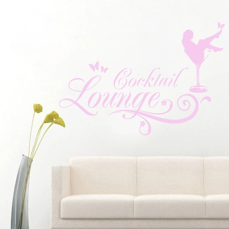 Vintage Wall Sticker Cocktail Lounge With A Sexy Girl In A Champagne Glass Wall Decal Quotes