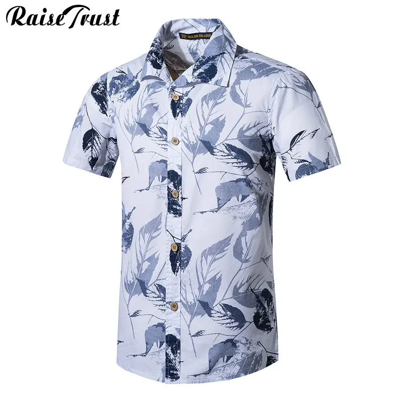 Short Sleeve Men Shirt Hawaiian Casual Shirt Male Fit Summer  Cotton Mens Dress Shirts Plus 5XL Breathable Beach Shirt