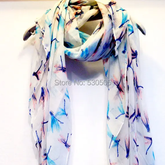 

Dragonfly White Spring Scarf Summer Scarf Christmas gift