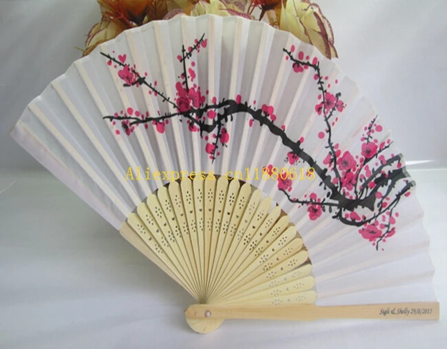 

100pcs/lot Free Shipping Wintersweet hand fan plum blossom band folding fan For Wedding Party favor