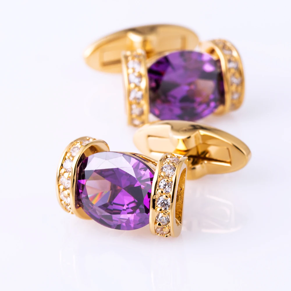 KFLK jewelry fashion shirt cufflinks for women Brand cuff button Purple Crystal cuff links High Quality Gold-color guests