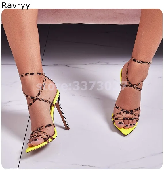 

Леопардовые женские босоножки с пряжкой на щиколотке на высоком каблуке узкие ремешки летние сексуальные туфли-лодочки на шпильке с открытым носком женская обувь для вечерние
