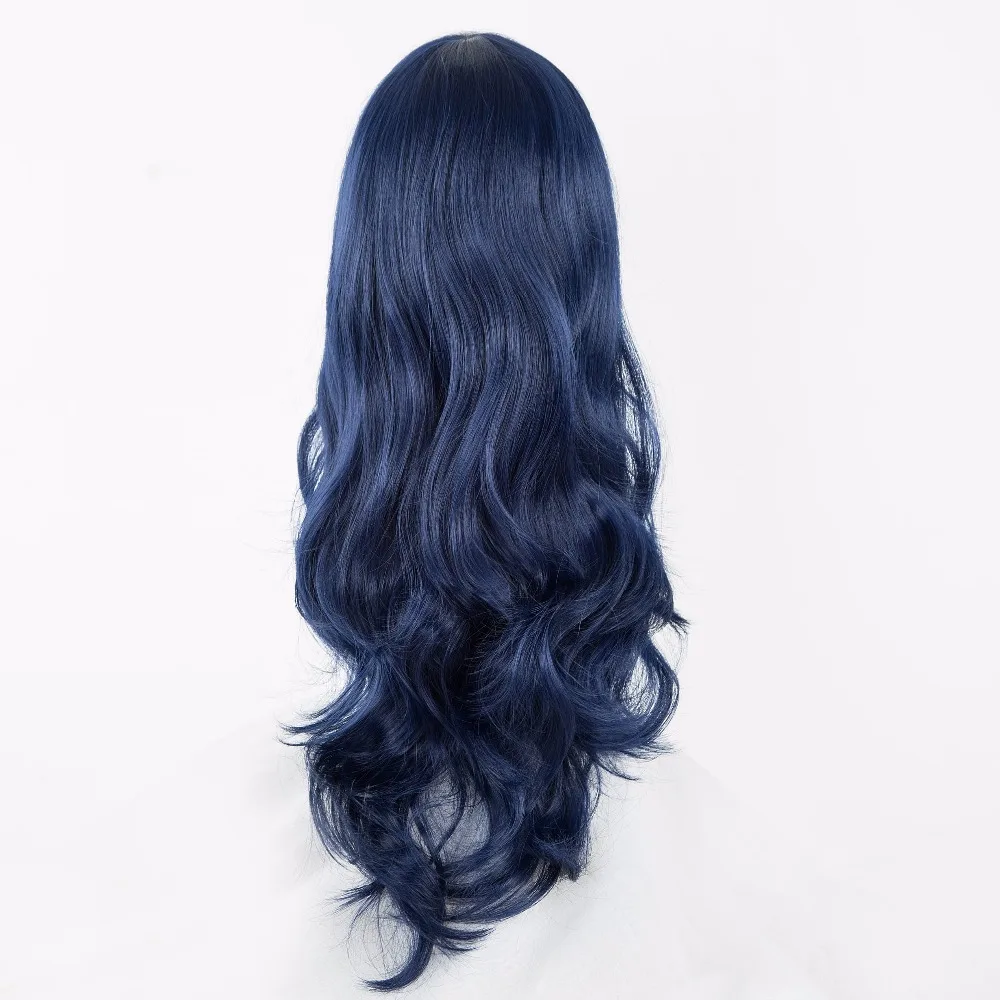 Cos-play Wig Fei-Show Synthetic Heat Resistant Fiber Long Wavy Dark Blue Hair Costume Cartoon Women Peruca Party Salon Hairpiece