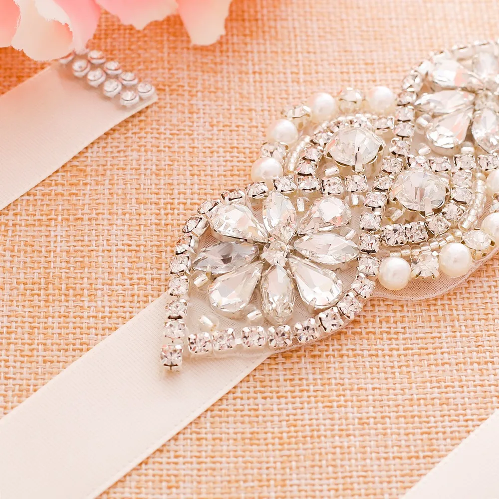 SESTHFAR Crystal Bridal Belt  Silver Handmade Rhinestones Wedding Belt Diamond Wedding Sash For Bridal Accessories