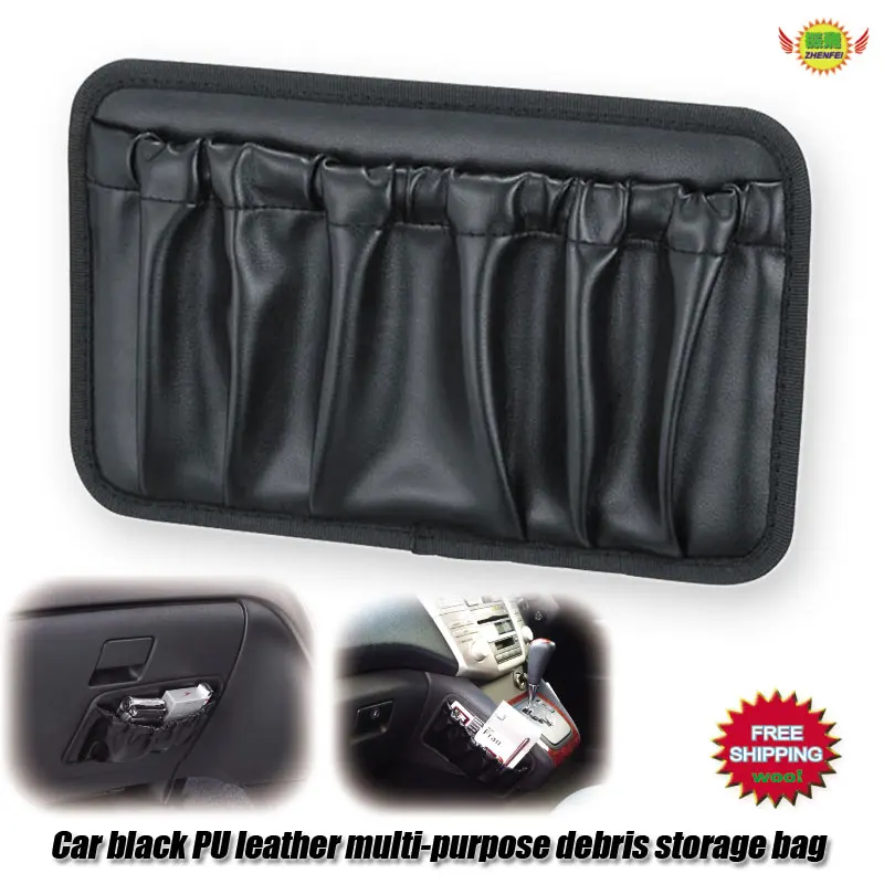 PU Leather Seat Side Storage Bag auto accessories Universal Organiser Phone Pen Key Car styling Door Stick Paste Pockets Holder