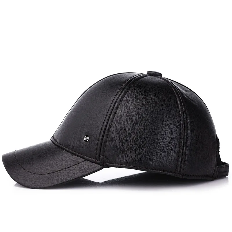 New fashion autumn and winter thick warm baseball cap leather cap with ear men\'s all-match hat dad\'s cap