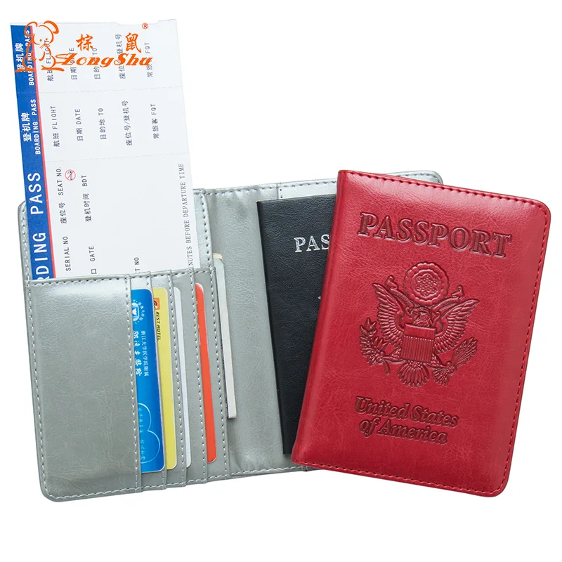 

USA oil Convenient black double-headed eagle passport holder with traveling Built in RFID Blocking Protect personal information