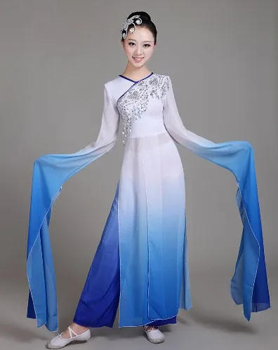 New Chinese Long Sleeve Female Yangko Dance Costume Women Ancient Chinese National Umbrella Costume Dan Dancing Dancer Wear