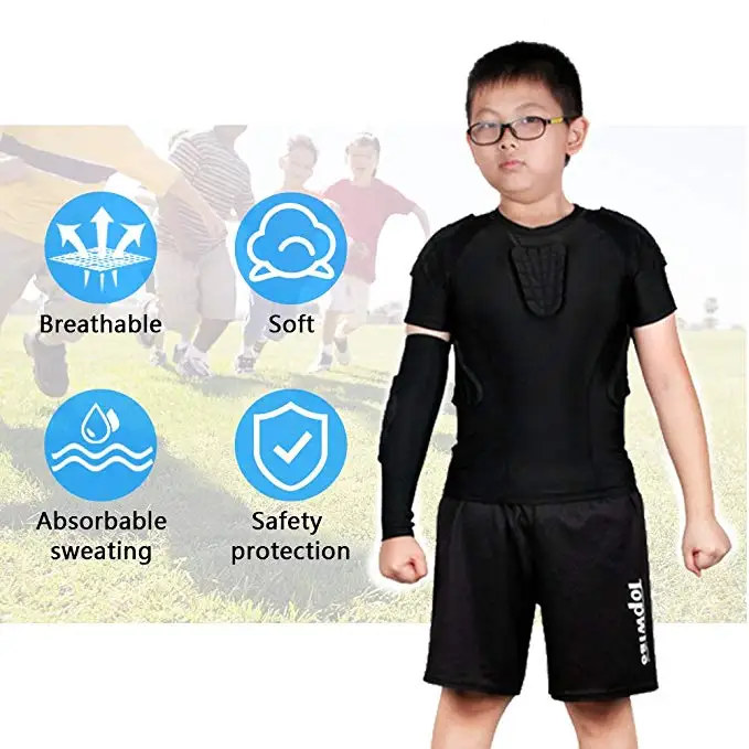 Children Impact Compression Padded Shirts Soccer Basketball Skateboarding Chest Protective Gear Padded Shirt Youth Boys Padded