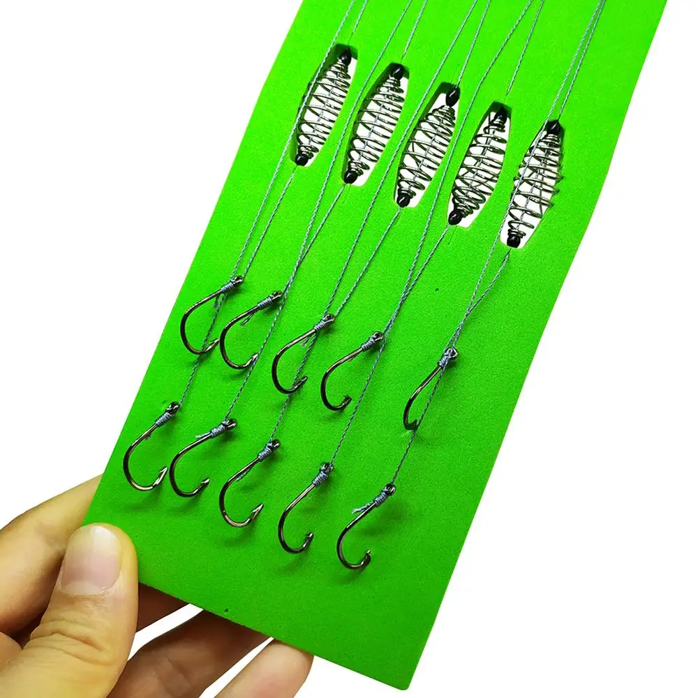 5pcs/pack Fishing Hook Snelled Baitholder Hooks 7#-13# Test 1.5kg-13kg Drop Shot Rig Carbon Steel Fishhook Carp Fishing Gear