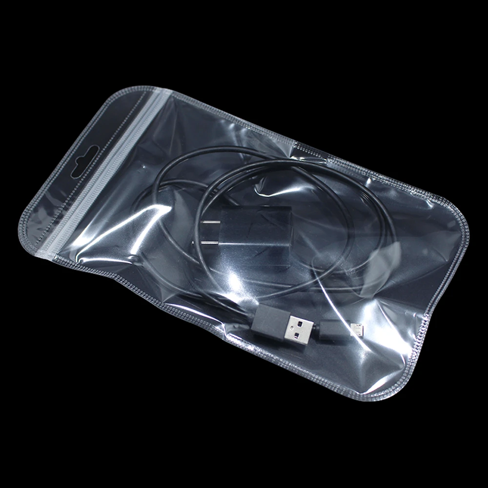 

200Pcs 11x20cm Transparent Plastic Grocery Zip Lock Package Bag with Hang Hole Electronics Crafts Zipper Packaging Pouch