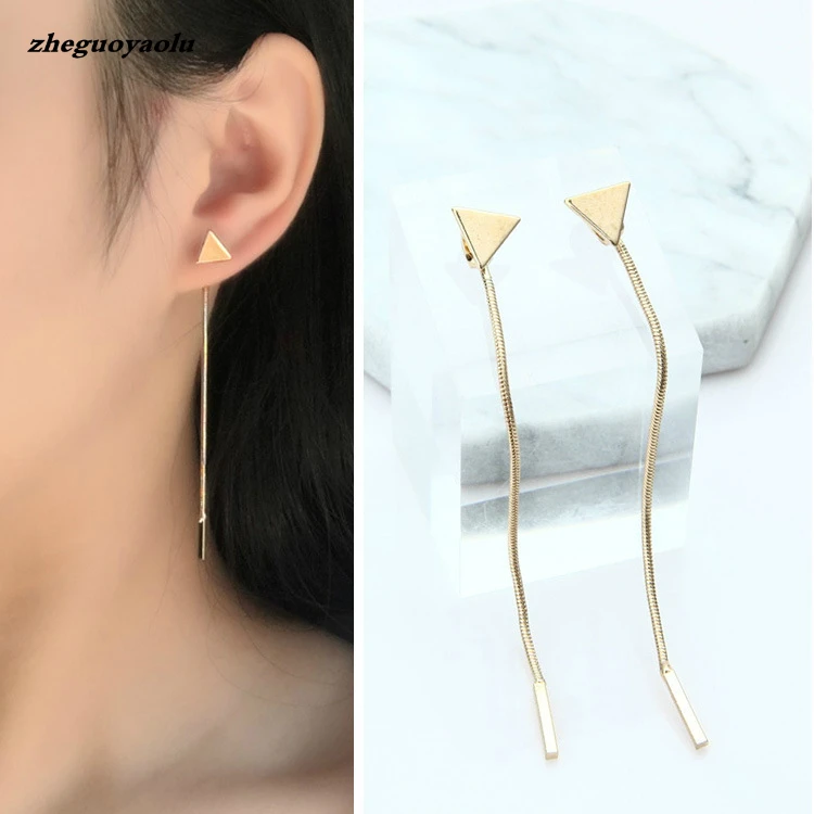 Vintage Sequins Triangle Tassel Drop Earrings Long Chain Dangle Drop Earrings For Women Pendientes Brincos 2017